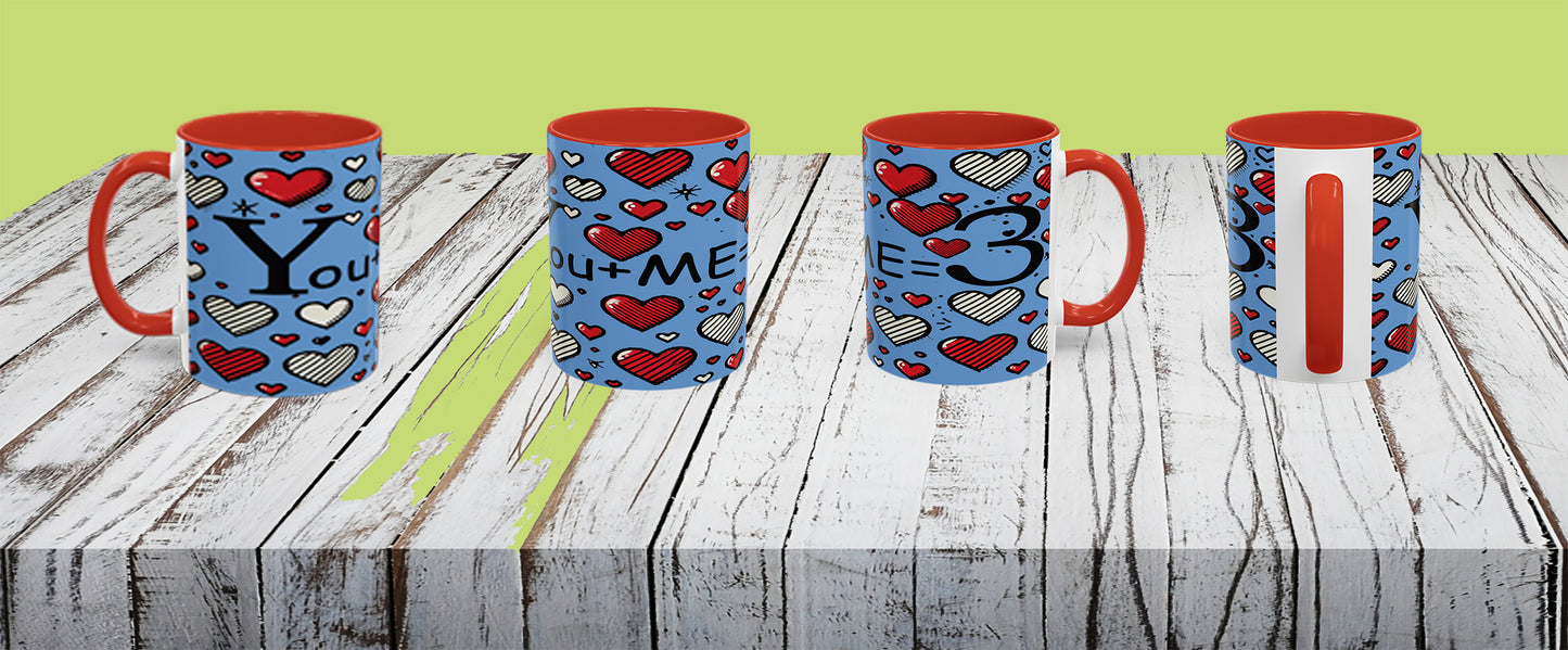 You + Me = 3 Mug, Valentine's Day gift, Love, anniversaries, birthdays, Accent Coffee Mug (11oz)