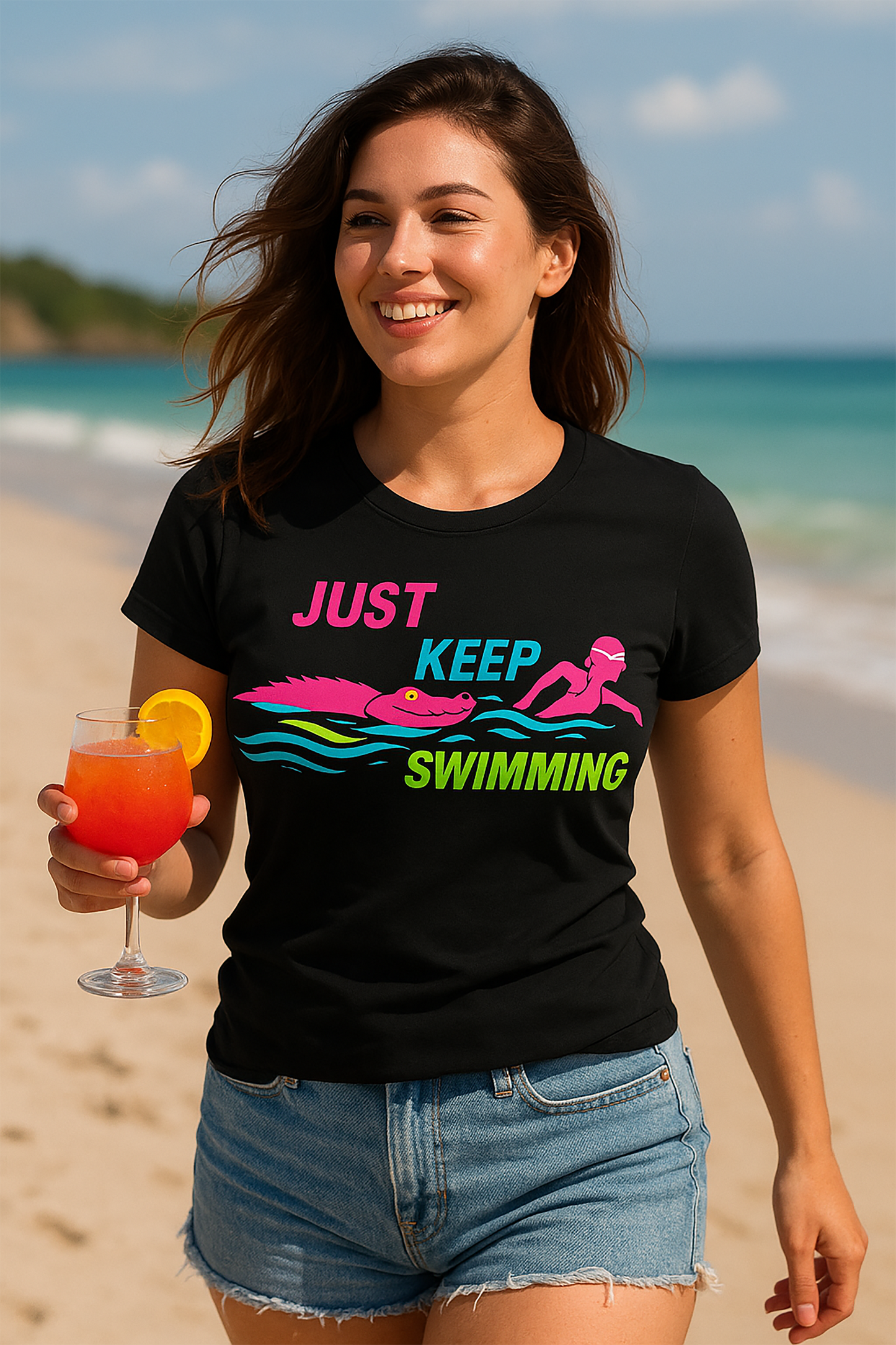 Just Keep Swimming – Humorous Women's Sports Short Sleeve T shirt