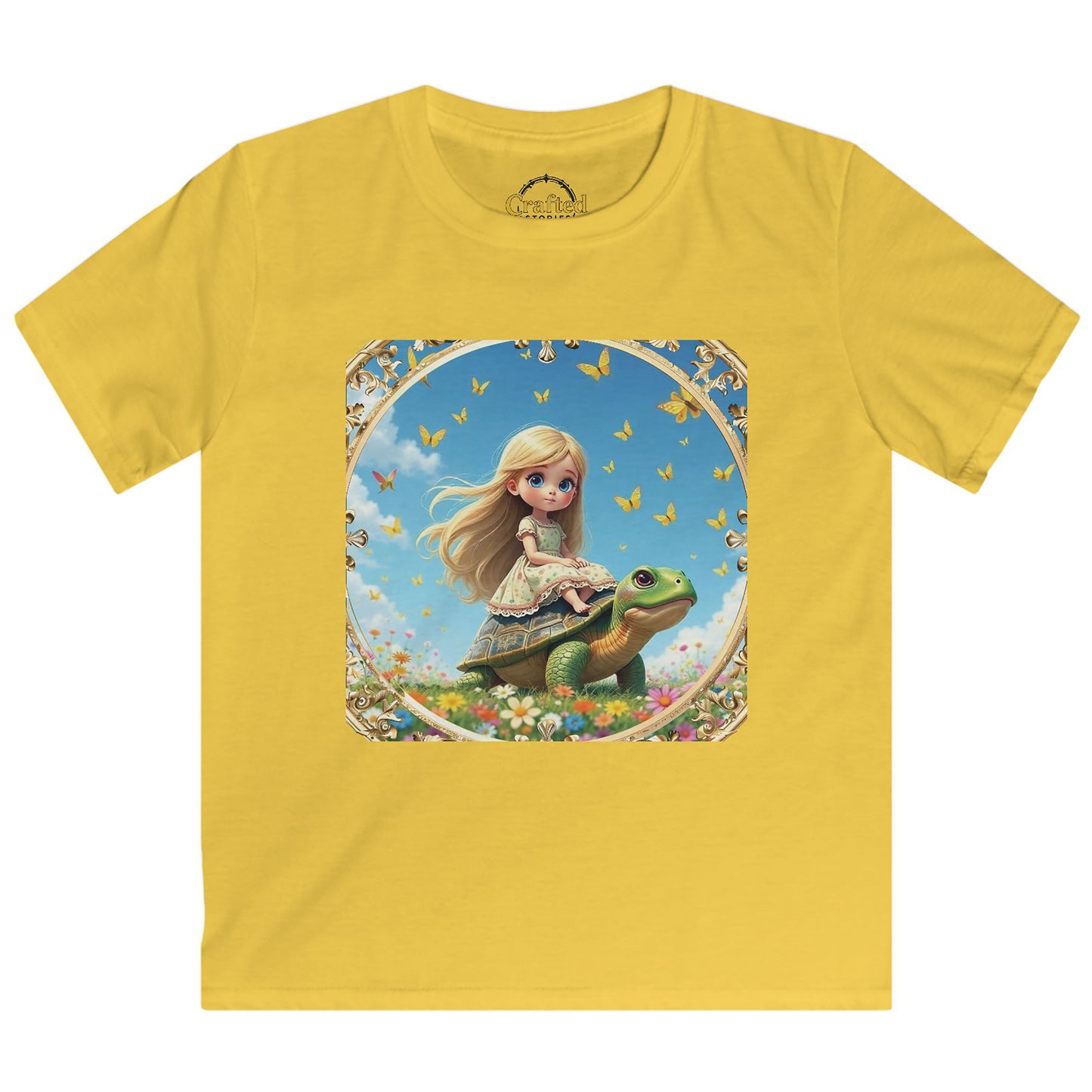 Sweet princess flying on a gentle turtle Kids Softstyle Tee