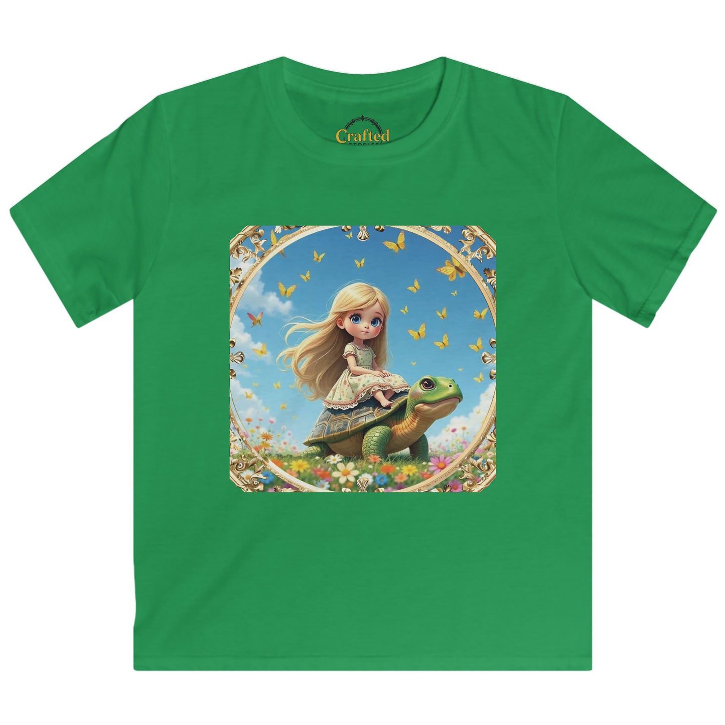 Sweet princess flying on a gentle turtle Kids Softstyle Tee