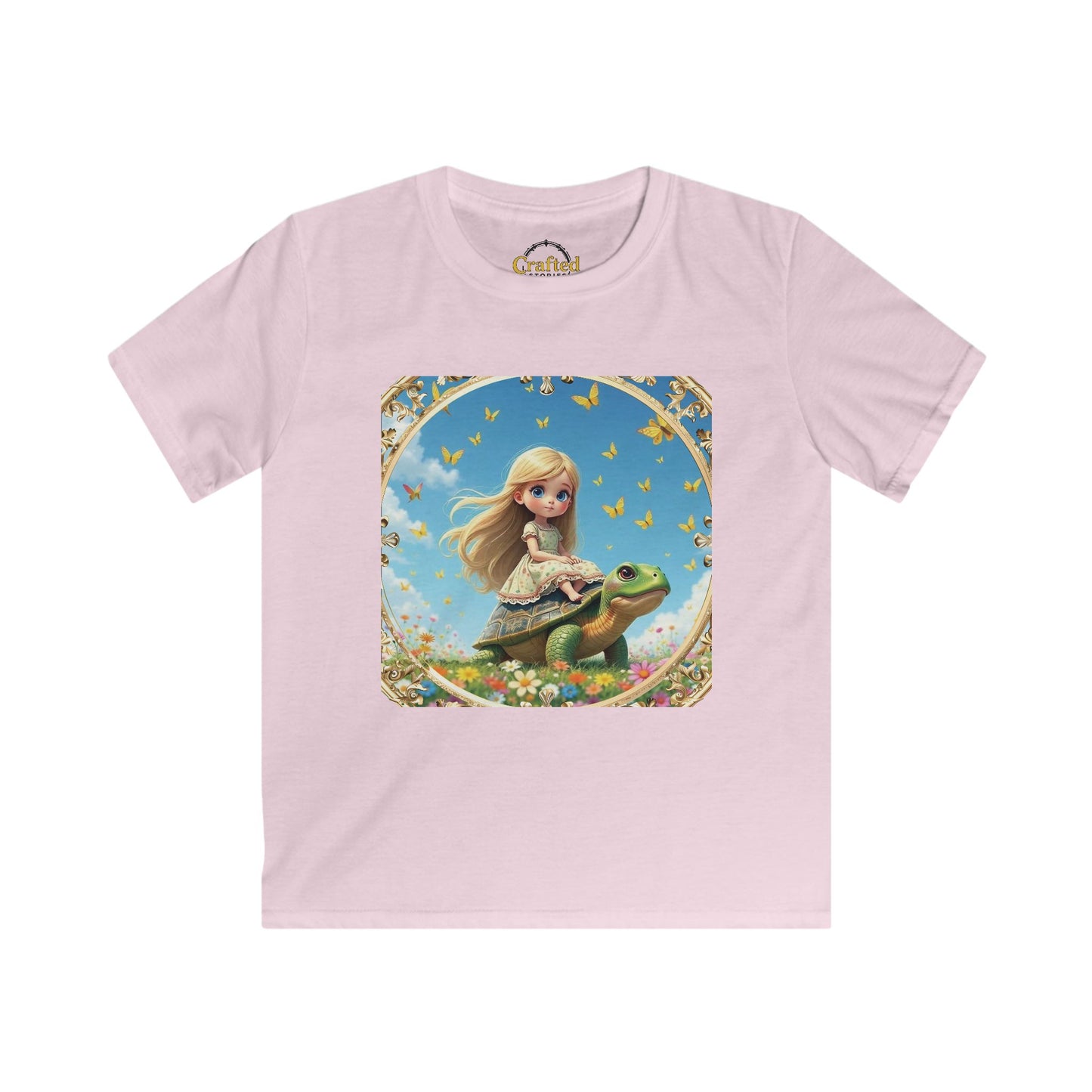 Sweet princess flying on a gentle turtle Kids Softstyle Tee