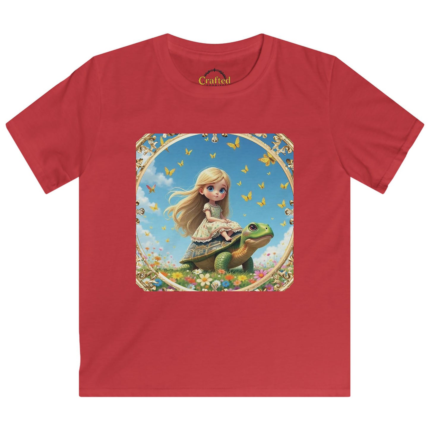 Sweet princess flying on a gentle turtle Kids Softstyle Tee