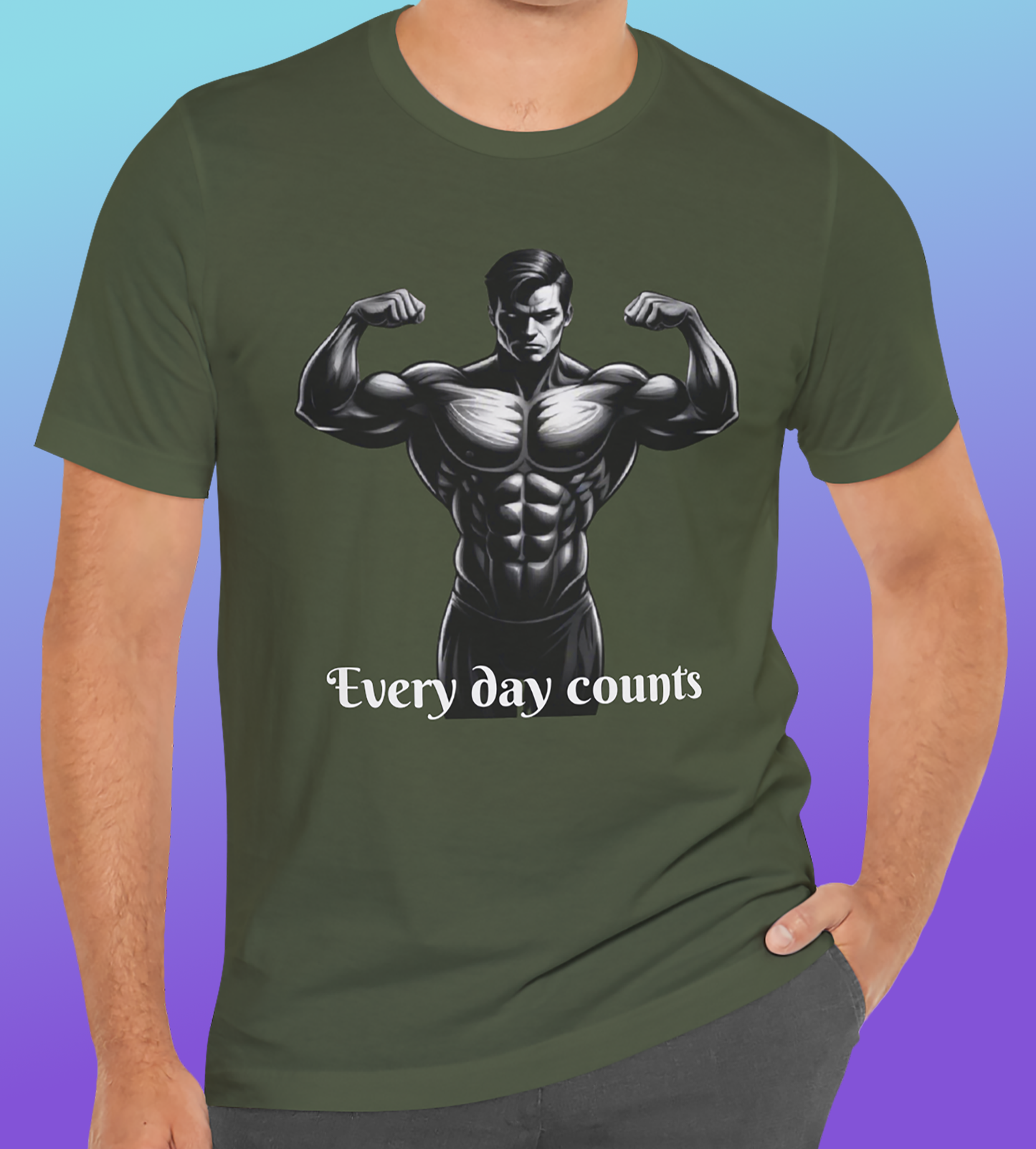 Fitness T-Shirt for Men Short Sleeve with print "Every Day Counts" & "Train, Eat, Sleep, Repeat" coton