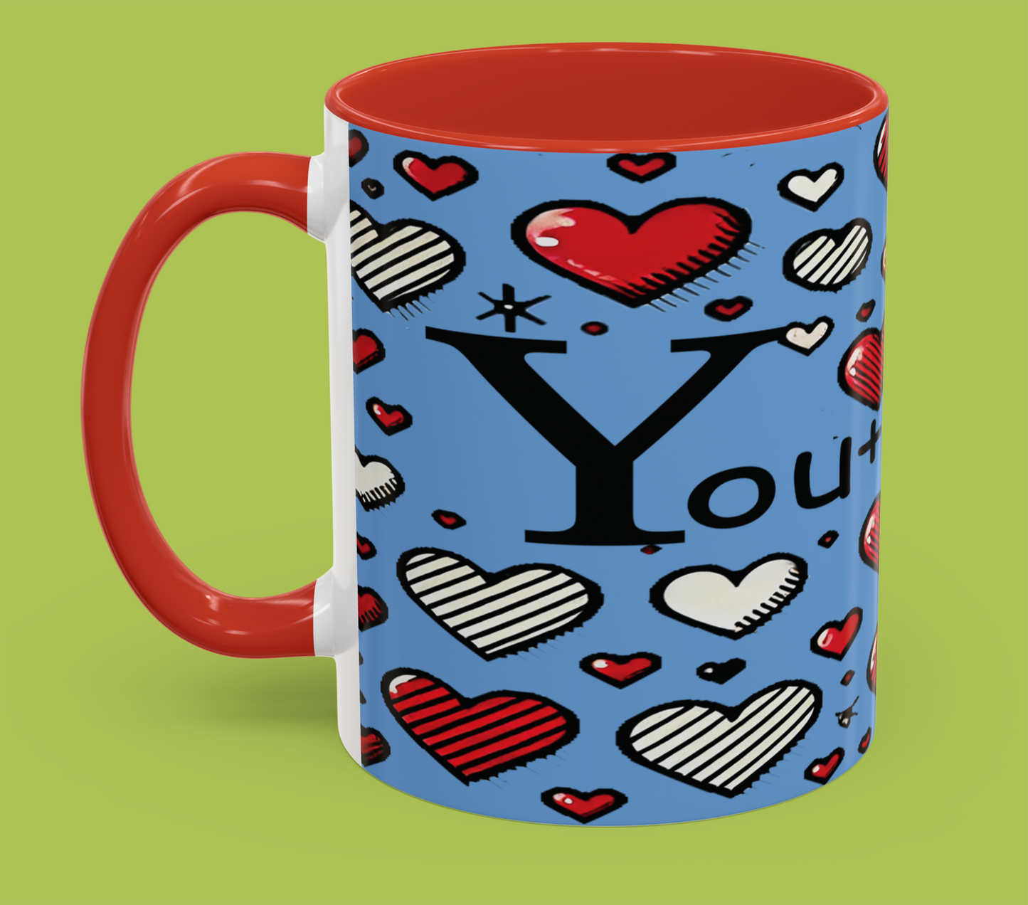 You + Me = 3 Mug, Valentine's Day gift, Love, anniversaries, birthdays, Accent Coffee Mug (11oz)