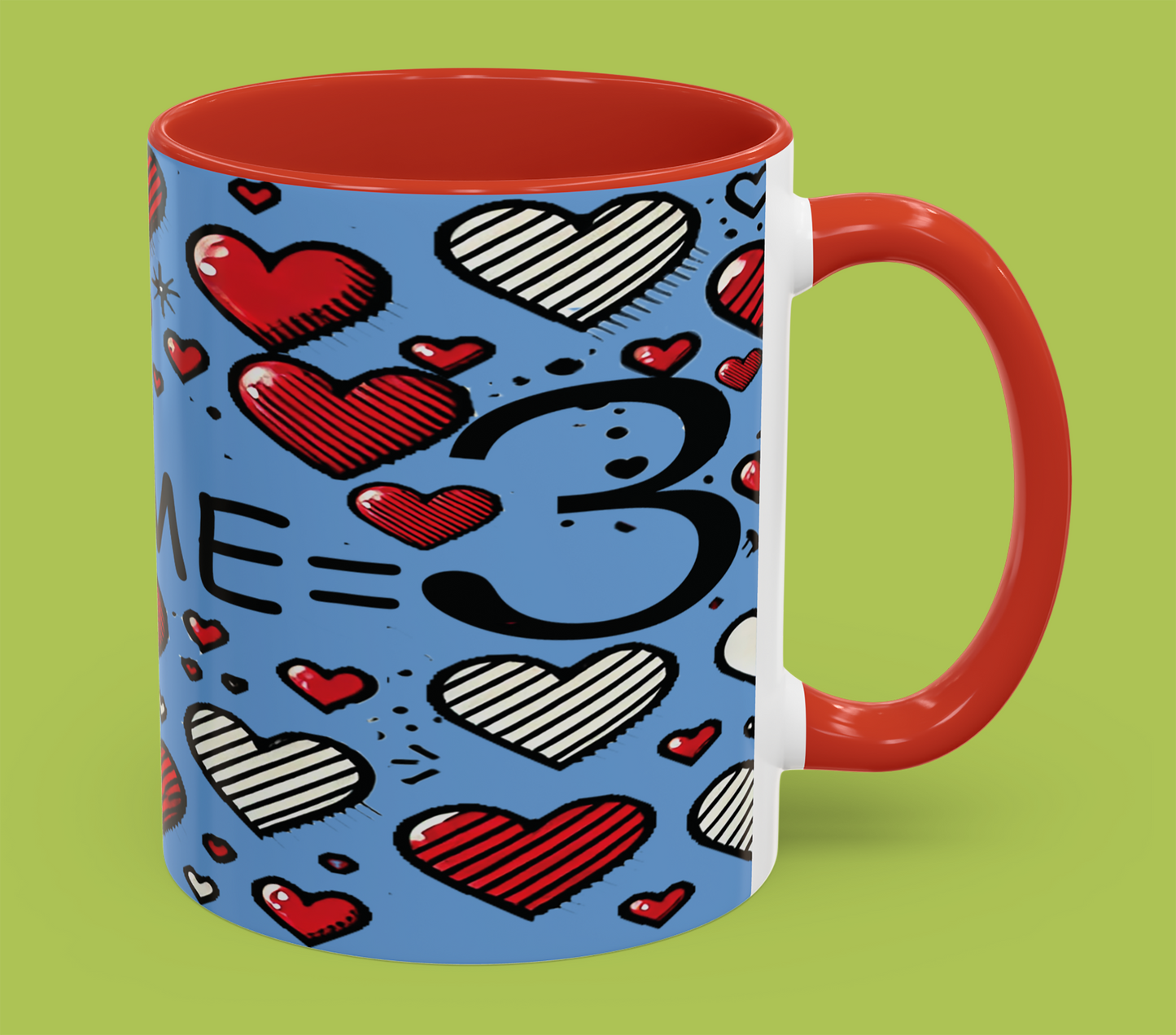 You + Me = 3 Mug, Valentine's Day gift, Love, anniversaries, birthdays, Accent Coffee Mug (11oz)