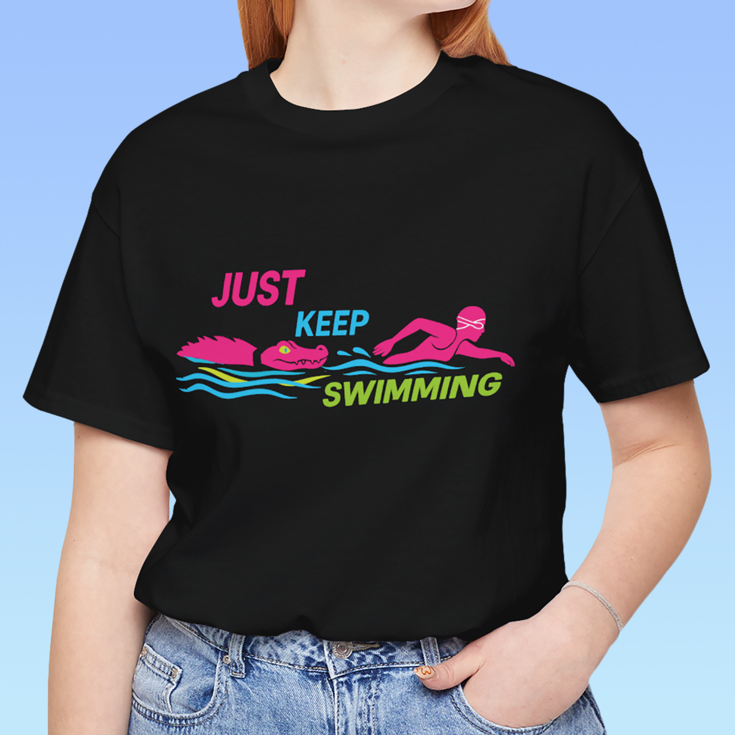 Just Keep Swimming – Humorous Women's Sports Short Sleeve T shirt