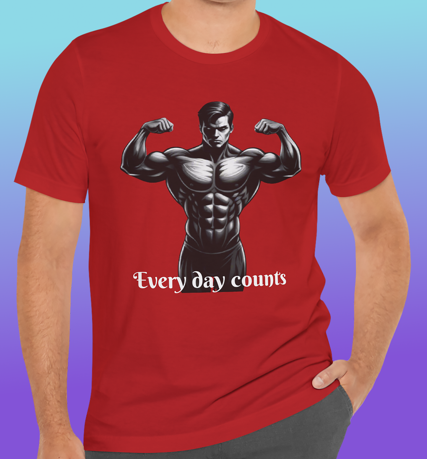 Fitness T-Shirt for Men Short Sleeve with print "Every Day Counts" & "Train, Eat, Sleep, Repeat" coton
