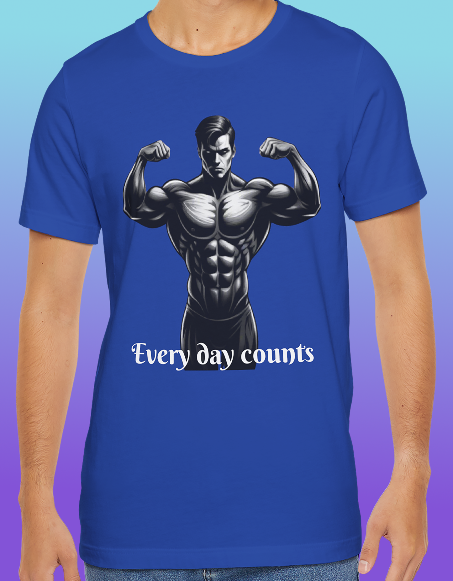 Fitness T-Shirt for Men Short Sleeve with print "Every Day Counts" & "Train, Eat, Sleep, Repeat" coton