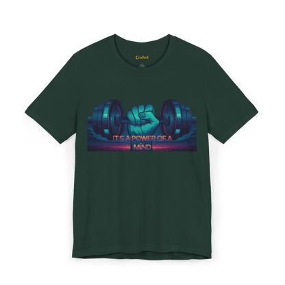 Fitness T-Shirt for Men Short Sleeve with print "IT'S A POWER OF A MIND" coton