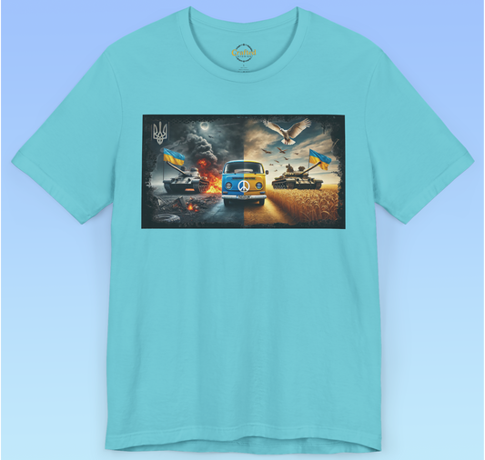 Ukraine- Україна Minibus and Tanks Unisex Short Sleeve T shirt