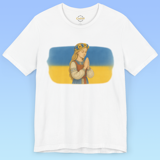 Україна, Ukraine- Ukrainian flag and a praying girl Short Sleeve T- shirt