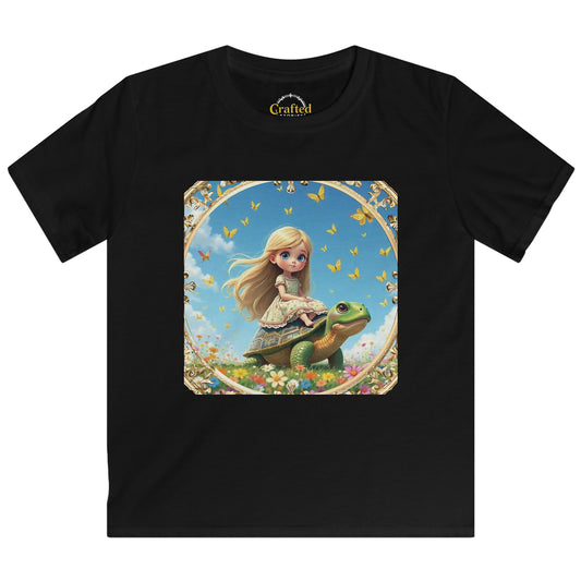 Sweet princess flying on a gentle turtle Kids Softstyle Tee