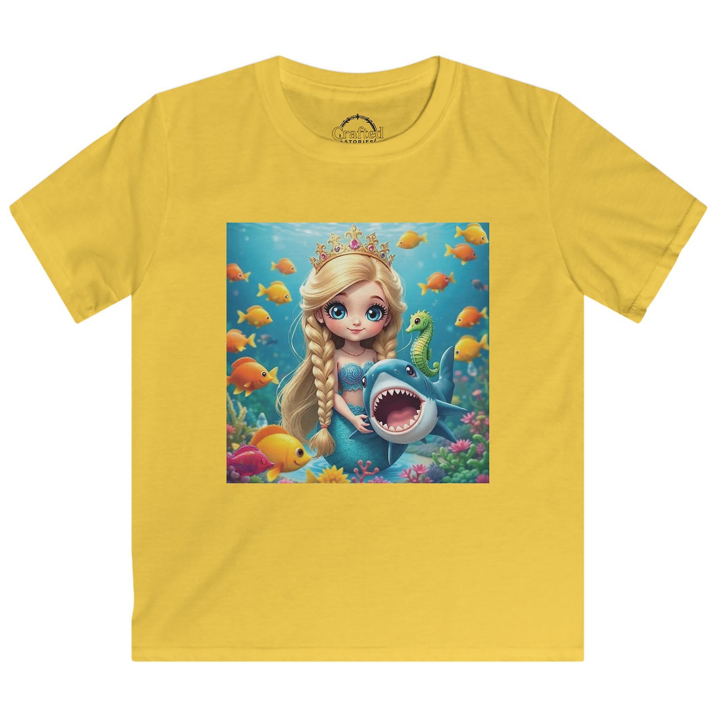 Girls' Sea Princess T-Shirt – Hugging a Shark Kids Softstyle Tee