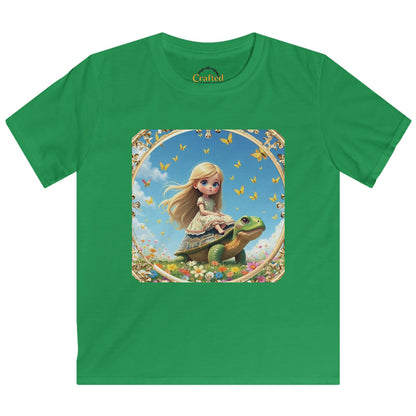 Sweet princess flying on a gentle turtle Kids Softstyle Tee