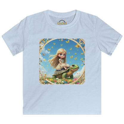 Sweet princess flying on a gentle turtle Kids Softstyle Tee