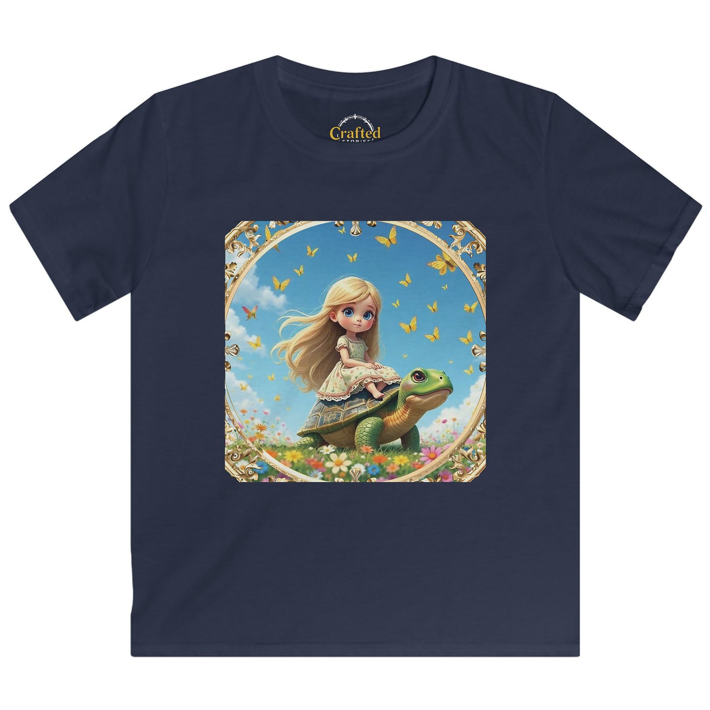 Sweet princess flying on a gentle turtle Kids Softstyle Tee