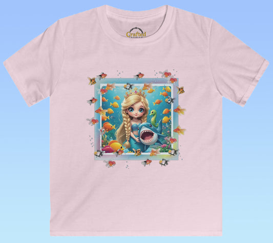 Girls' Sea Princess T-Shirt – Hugging a Shark Kids Softstyle Tee