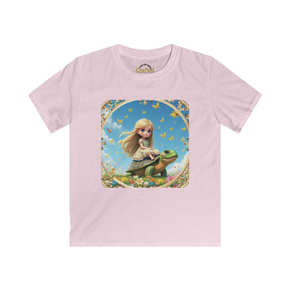 Sweet princess flying on a gentle turtle Kids Softstyle Tee