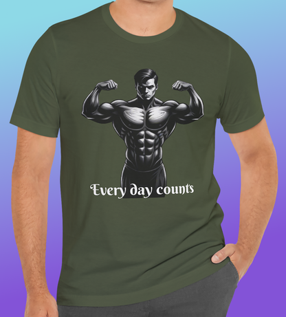 Fitness T-Shirt for Men Short Sleeve with print "Every Day Counts" & "Train, Eat, Sleep, Repeat" coton