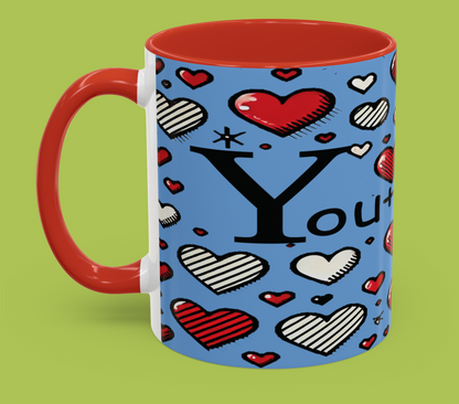 You + Me = 3 Mug, Valentine's Day gift, Love, anniversaries, birthdays, Accent Coffee Mug (11oz)