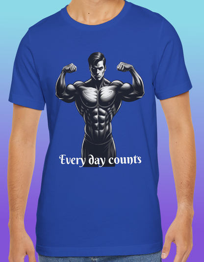 Fitness T-Shirt for Men Short Sleeve with print "Every Day Counts" & "Train, Eat, Sleep, Repeat" coton